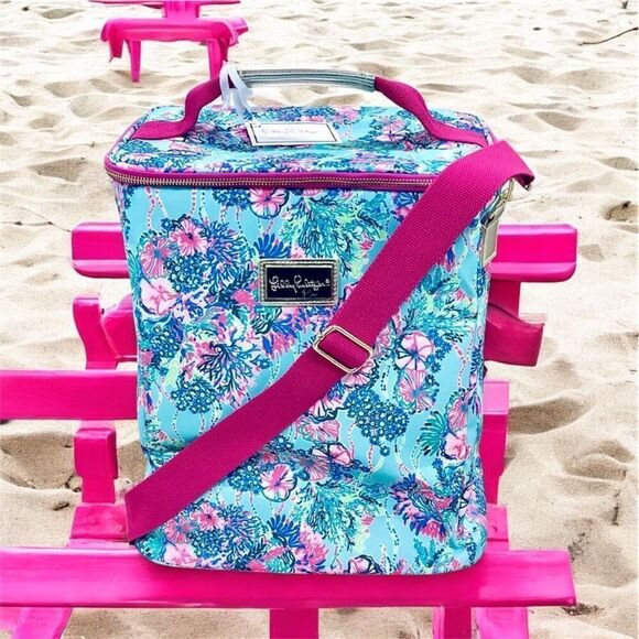NWT Lilly Pulitzer Blue Insulated Wine Carrier Cooler Canvas Beach you To It main image 16